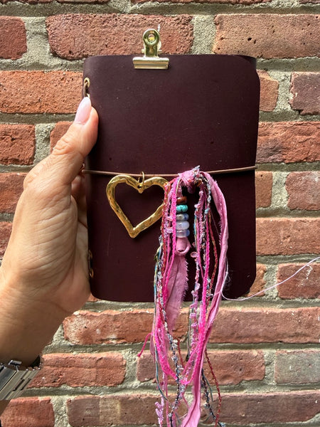 Chelsea Notes Passport Leather Journal Color Burgandy Heart Charm