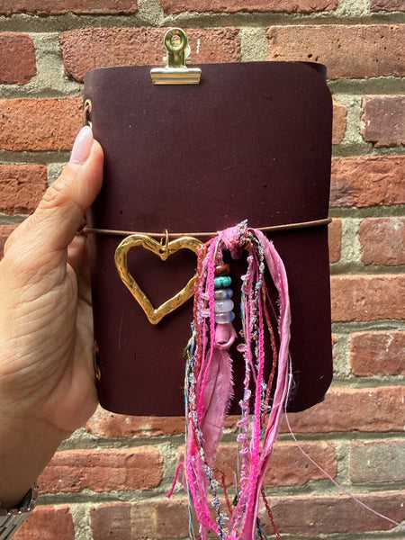 Chelsea Notes Passport Leather Journal Color Burgandy Heart Charm