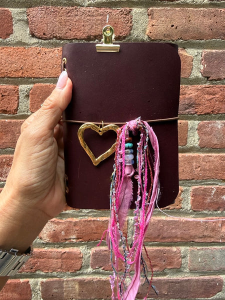 Chelsea Notes Passport Leather Journal Color Burgandy Heart Charm