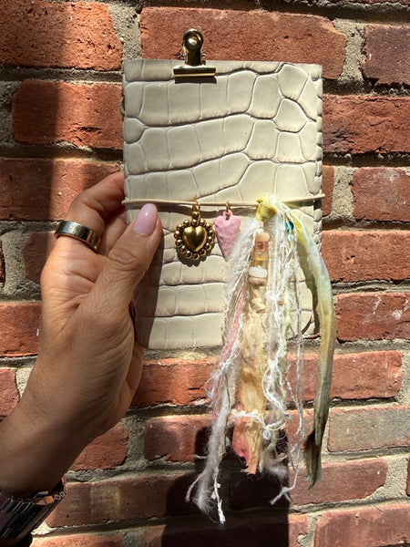 Chelsea Notes Passport Leather Journal Color CREAM with 2 HEART CharmS AND SHELLS