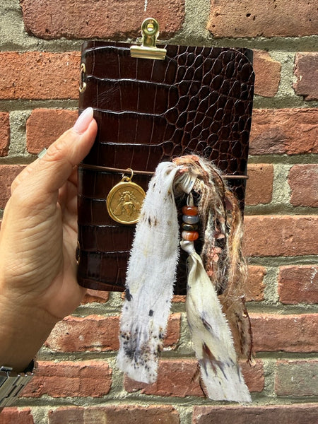 Chelsea Notes Passport Leather Journal Color Brown Croc with Bee Charm