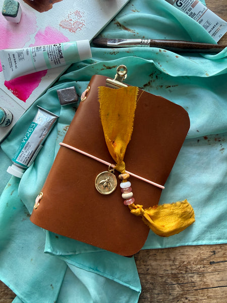 Chelsea Notes Passport Leather Journal Color Whiskey with Bee Charm