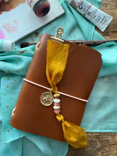 Chelsea Notes Passport Leather Journal Color Whiskey with Bee Charm