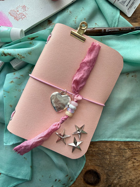 Chelsea Notes Passport Leather Journal Color Baby Pink Silver & Silver Stars