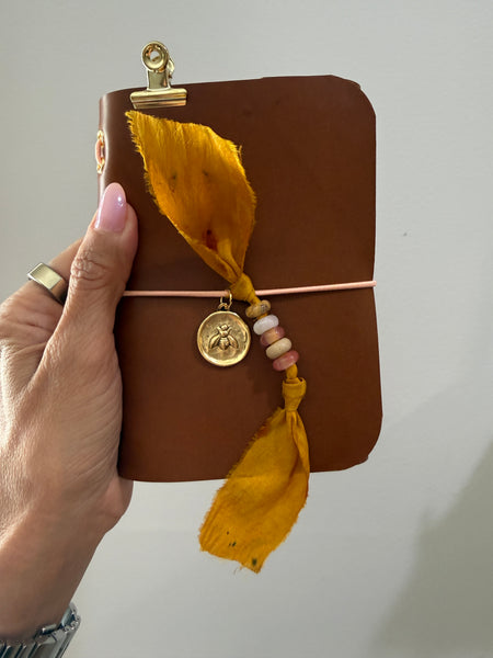 Chelsea Notes Passport Leather Journal Color Whiskey with Bee Charm