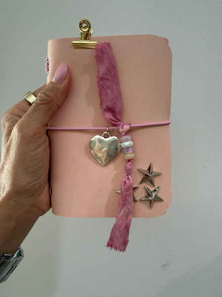 Chelsea Notes Passport Leather Journal Color Baby Pink Silver & Silver Stars