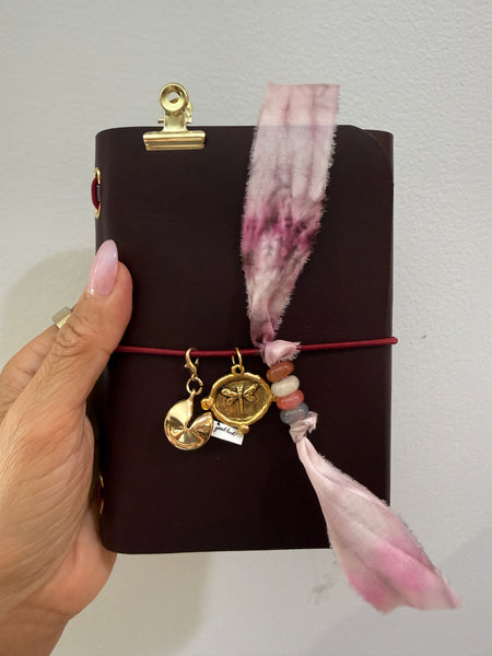Chelsea Notes Passport Leather Journal Color Burgandy with 2 Charms