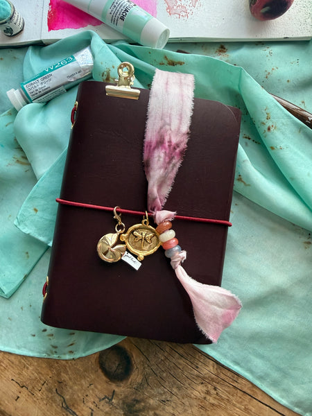 Chelsea Notes Passport Leather Journal Color Burgandy with 2 Charms