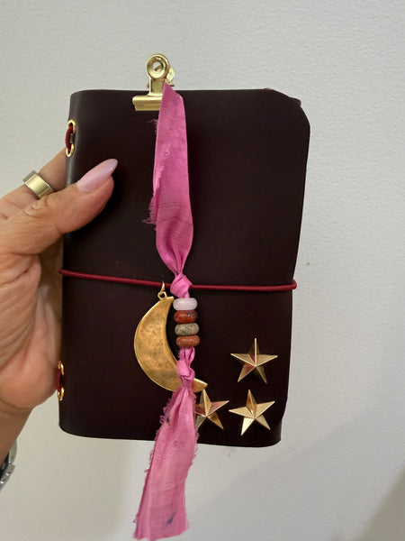 Chelsea Notes Passport Leather Journal Color Burgandy with Stars and Charm