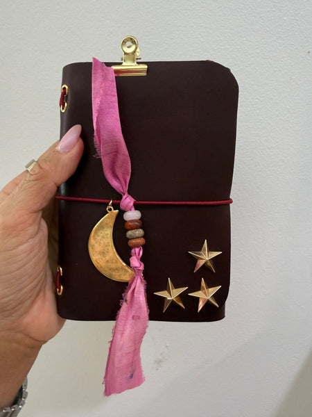 Chelsea Notes Passport Leather Journal Color Burgandy with Stars and Charm