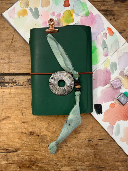 Chelsea Notes Passport Leather Journal Color Green with Large Silver Charm