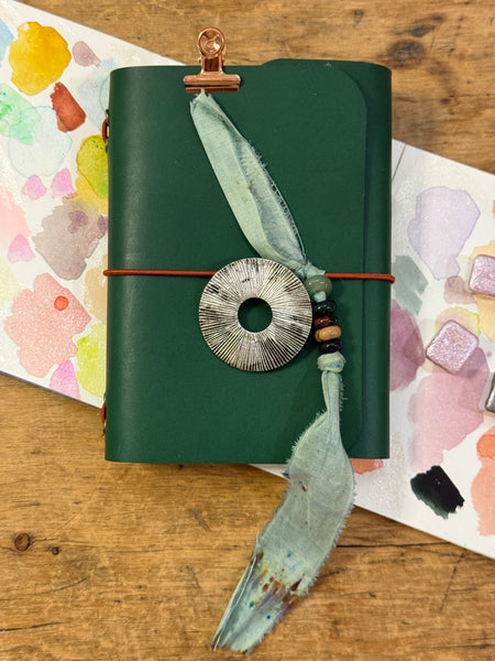 Chelsea Notes Passport Leather Journal Color Green with Large Silver Charm