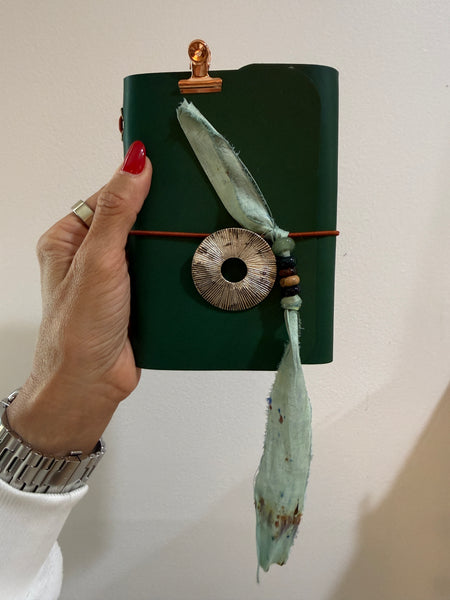 Chelsea Notes Passport Leather Journal Color Green with Large Silver Charm