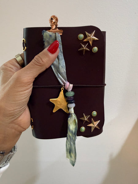 Chelsea Notes Passport Leather Journal Color Burgandy with Stars & Stones