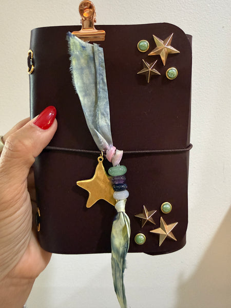 Chelsea Notes Passport Leather Journal Color Burgandy with Stars & Stones