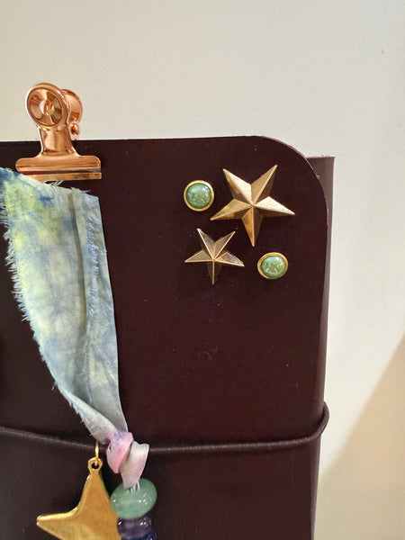 Chelsea Notes Passport Leather Journal Color Burgandy with Stars & Stones