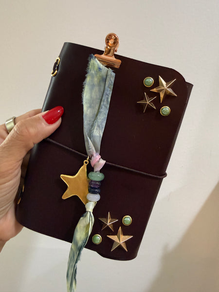 Chelsea Notes Passport Leather Journal Color Burgandy with Stars & Stones