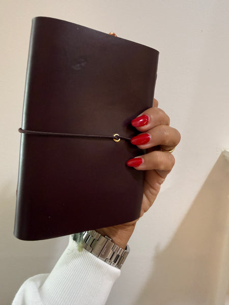 Chelsea Notes Passport Leather Journal Color Burgandy with Stars & Stones
