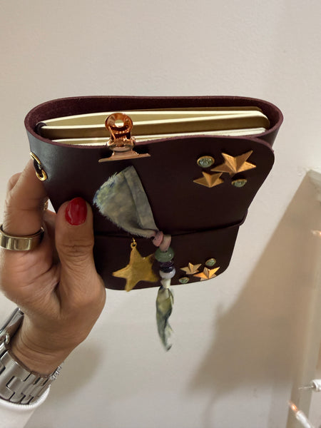 Chelsea Notes Passport Leather Journal Color Burgandy with Stars & Stones