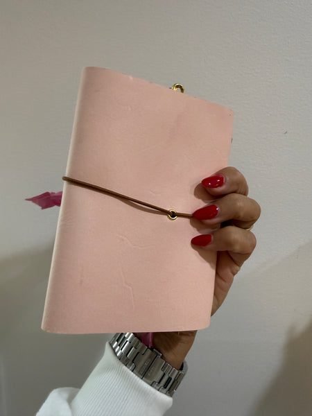 Chelsea Notes Passport Leather Journal Color Baby Pink with Bee Charm & Stars