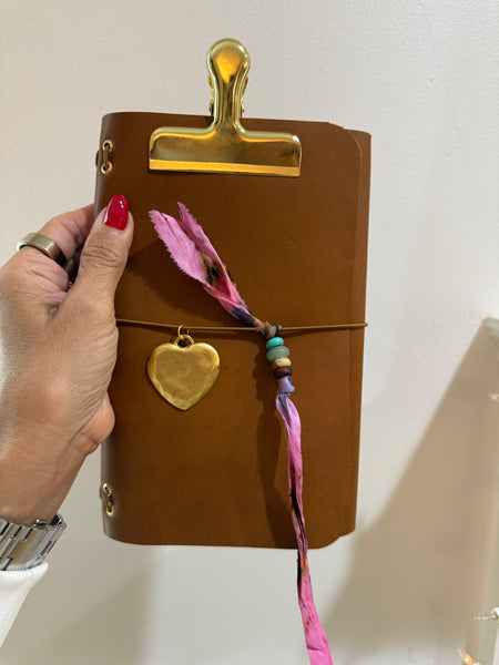 Chelsea Notes A5 Leather Journal Whiskey with Gold Heart
