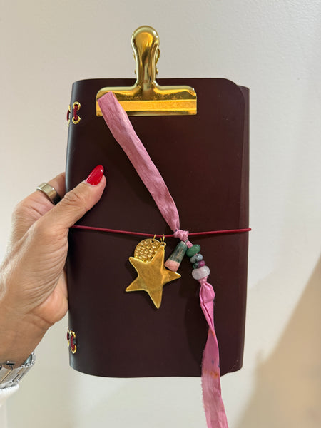 Chelsea Notes A5 Leather Journal Burgandy with 2 Charms