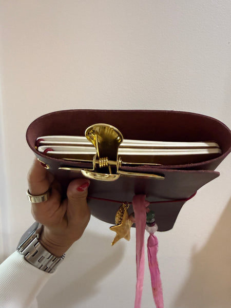 Chelsea Notes A5 Leather Journal Burgandy with 2 Charms