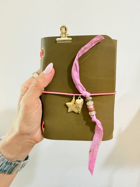 Chelsea Notes Passport Leather Journal Color Olive w/2 Charms