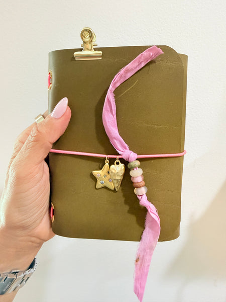 Chelsea Notes Passport Leather Journal Color Olive w/2 Charms