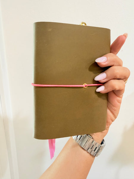 Chelsea Notes Passport Leather Journal Color Olive w/2 Charms