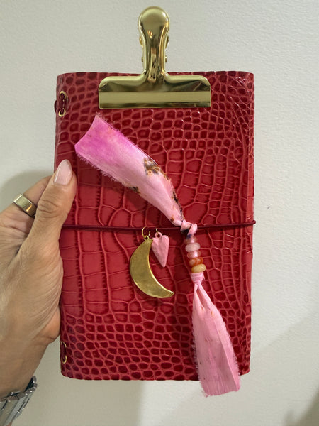 Chelsea Notes A5 Leather Journal Pink Croc with 2 Charms