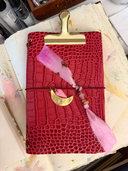 Chelsea Notes A5 Leather Journal Pink Croc with 2 Charms