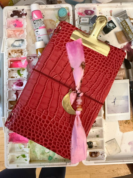 Chelsea Notes A5 Leather Journal Pink Croc with 2 Charms