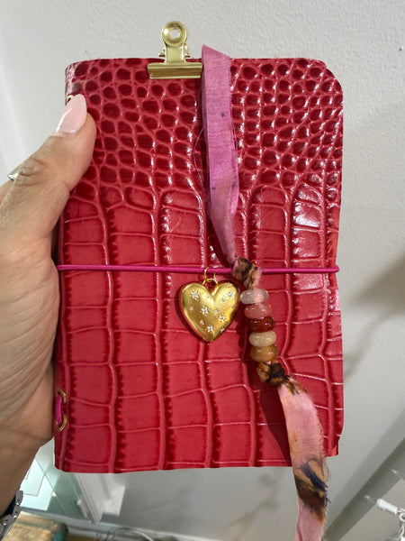 Chelsea Notes Passport Leather Journal Color Pink Croc with Heart Charm