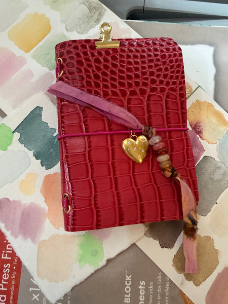 Chelsea Notes Passport Leather Journal Color Pink Croc with Heart Charm