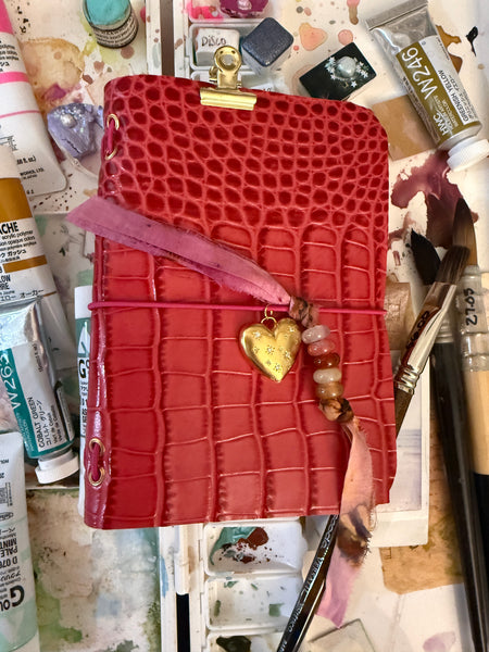 Chelsea Notes Passport Leather Journal Color Pink Croc with Heart Charm