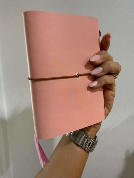Chelsea Notes Passport Leather Journal Color Baby Pink with Heart and Fortune Cookie Charm