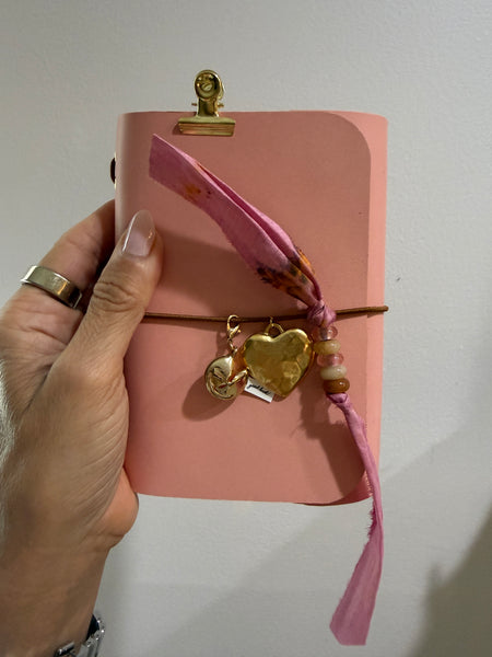 Chelsea Notes Passport Leather Journal Color Baby Pink with Heart and Fortune Cookie Charm