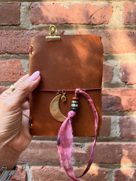 Chelsea Notes Passport Leather Journal Color Whiskey Moon And Circle Charm