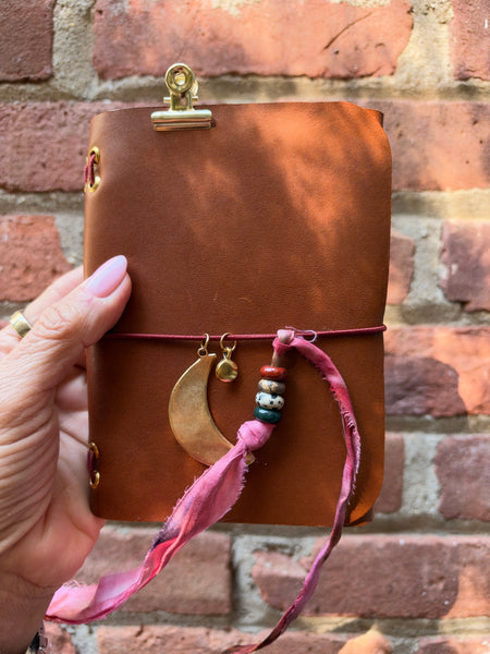 Chelsea Notes Passport Leather Journal Color Whiskey Moon And Circle Charm