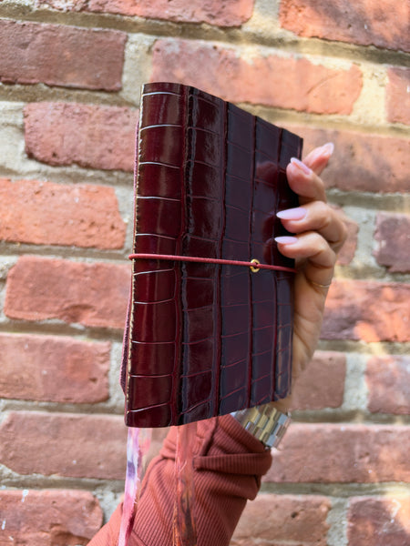 Chelsea Notes Passport Leather Journal Color Burgandy Croc Journal with Heart Lock Charm