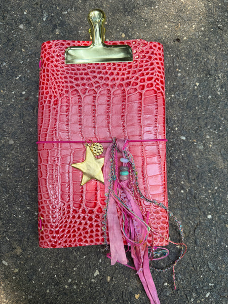 Chelsea Notes A5 Leather Journal Pink Croc with 2 Charms