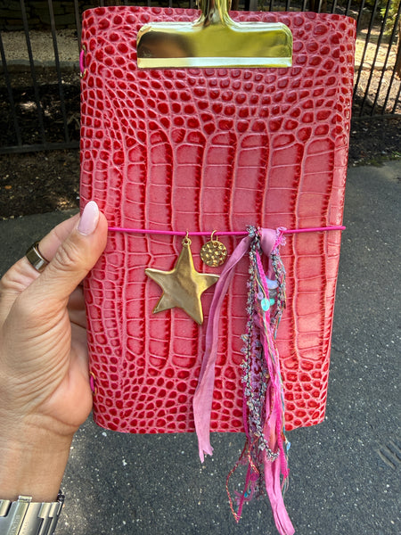 Chelsea Notes A5 Leather Journal Pink Croc with 2 Charms
