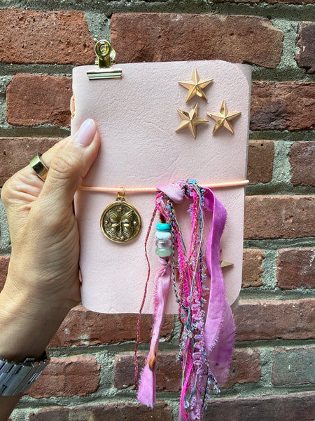 Chelsea Notes Passport Leather Journal Color Light Pink Butterfly & Stars