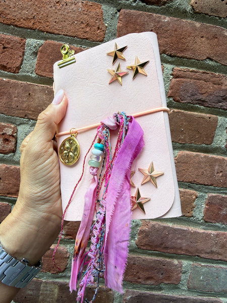 Chelsea Notes Passport Leather Journal Color Light Pink Butterfly & Stars