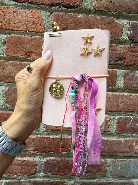 Chelsea Notes Passport Leather Journal Color Light Pink Butterfly & Stars